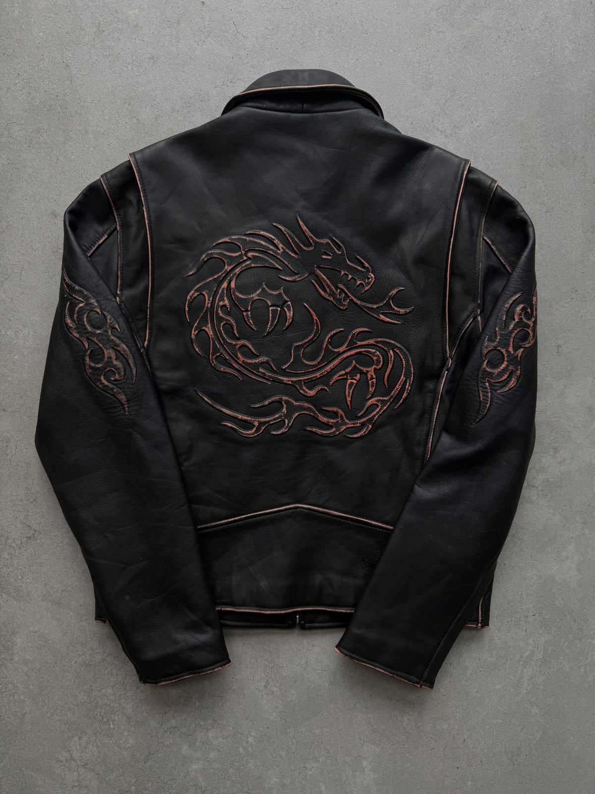 Wind Armour 80s tribal steerhide leather biker jacket