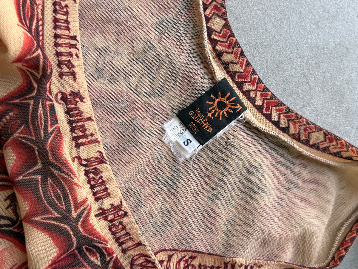 Jean Paul Gaultier 1995 Tattoo Print mesh maxi dress