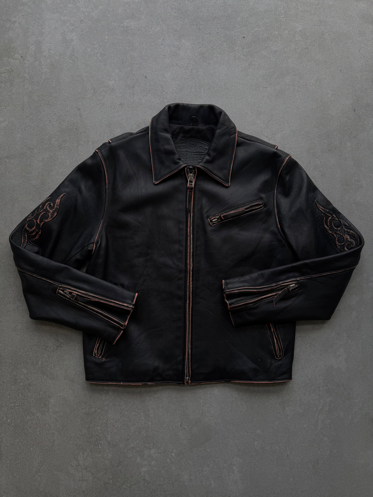 Wind Armour 80s tribal steerhide leather biker jacket