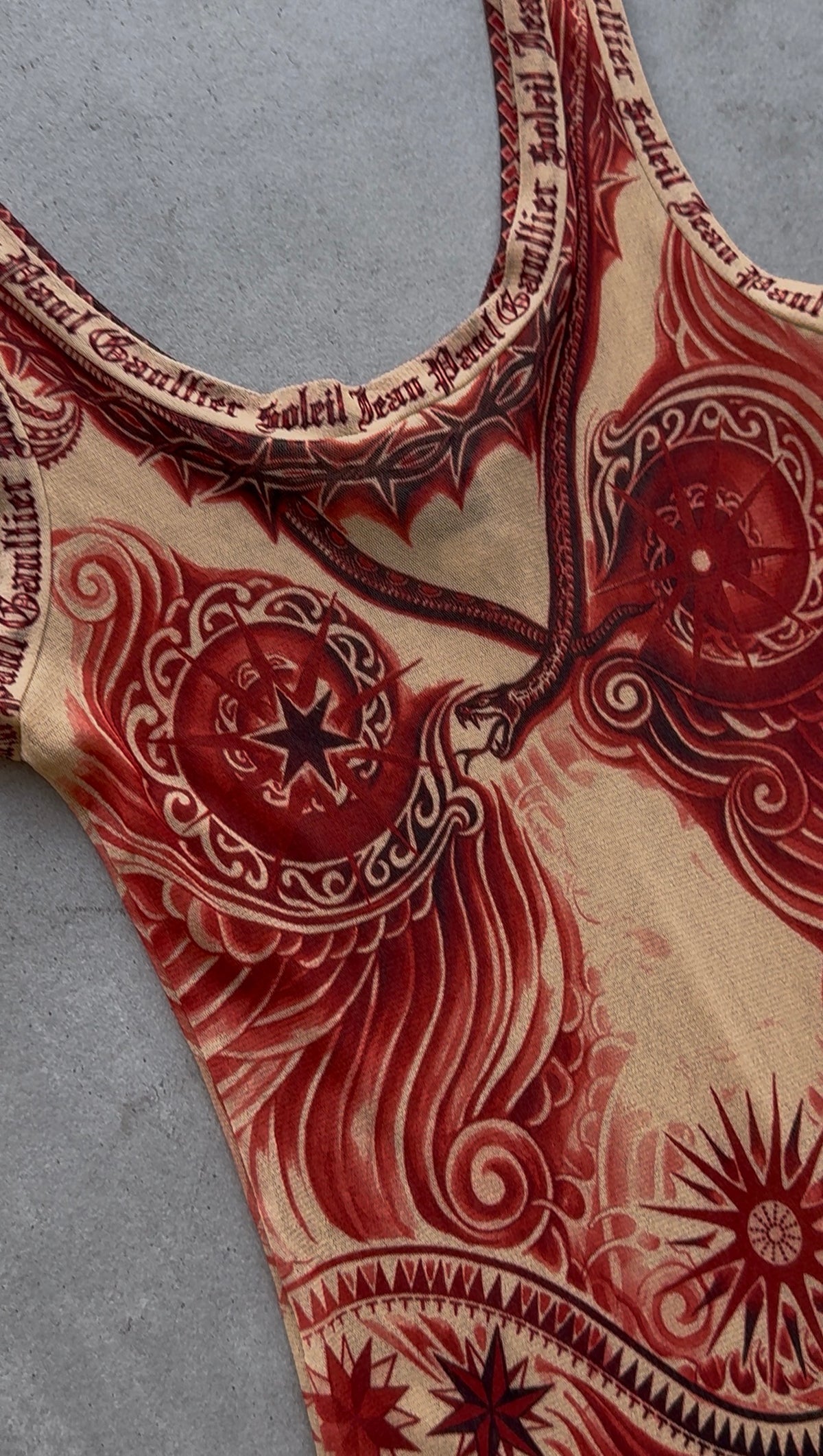 Jean Paul Gaultier 1995 Tattoo Print mesh maxi dress